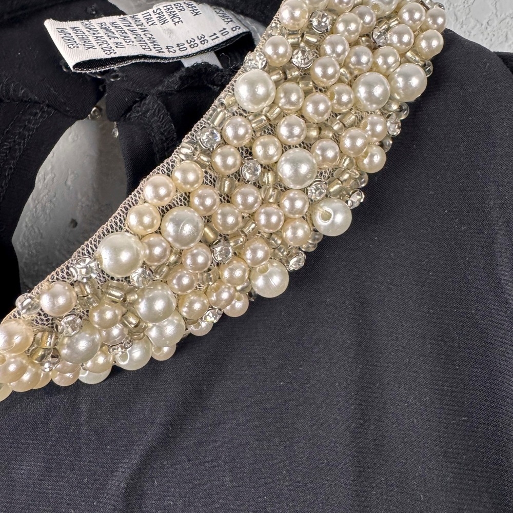 Joseph Ribkoff Black Sleeveless Top Faux Pearl Embellished Mock Neck Size 8 - Picture 2 of 5